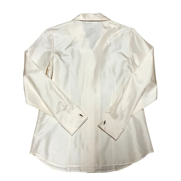 100% SILK CUFF LINKED BLOUSE SZ S CREAM VALERIE STEVENS BUTTON FRONT COLLARED - Picture 7 of 7